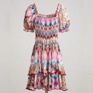 Colorful Women's Mini Dress with Ruffle Details